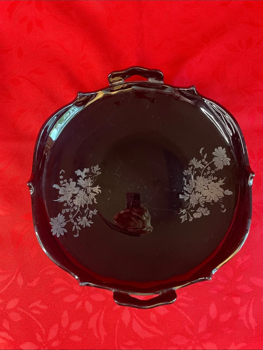My. Pleasant Black Amethyst Decorative  Silver Floral Glass Cake Stand/Bowl Tray